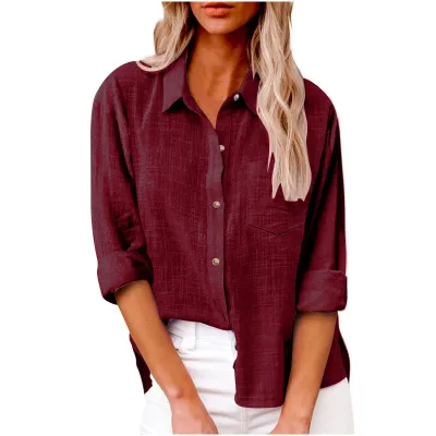 Women Casual Cotton Linen Cardigan Blouses