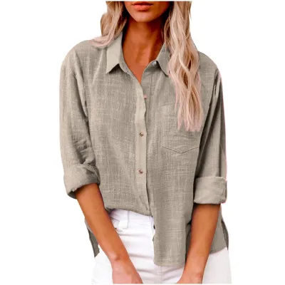 Women Casual Cotton Linen Cardigan Blouses