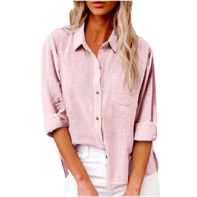 Women Casual Cotton Linen Cardigan Blouses