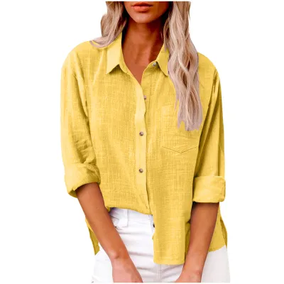 Women Casual Cotton Linen Cardigan Blouses