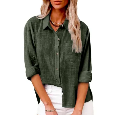 Women Casual Cotton Linen Cardigan Blouses
