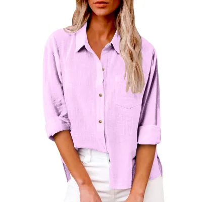 Women Casual Cotton Linen Cardigan Blouses