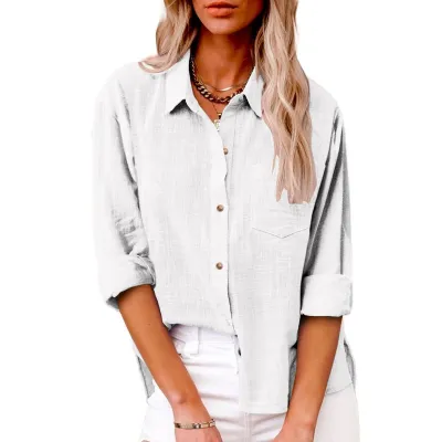 Women Casual Cotton Linen Cardigan Blouses