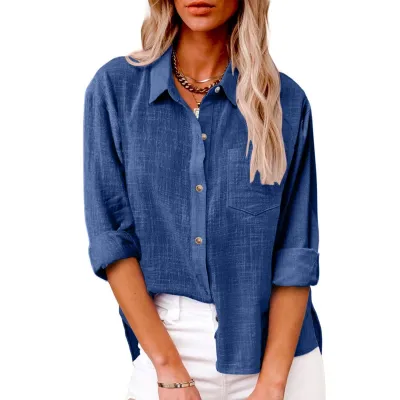 Women Casual Cotton Linen Cardigan Blouses