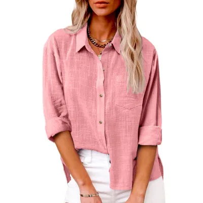 Women Casual Cotton Linen Cardigan Blouses
