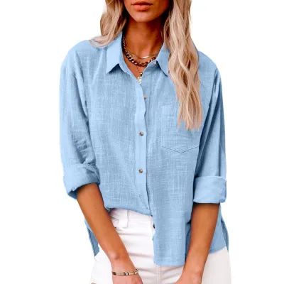 Women Casual Cotton Linen Cardigan Blouses