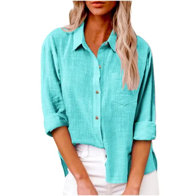 Women Casual Cotton Linen Cardigan Blouses