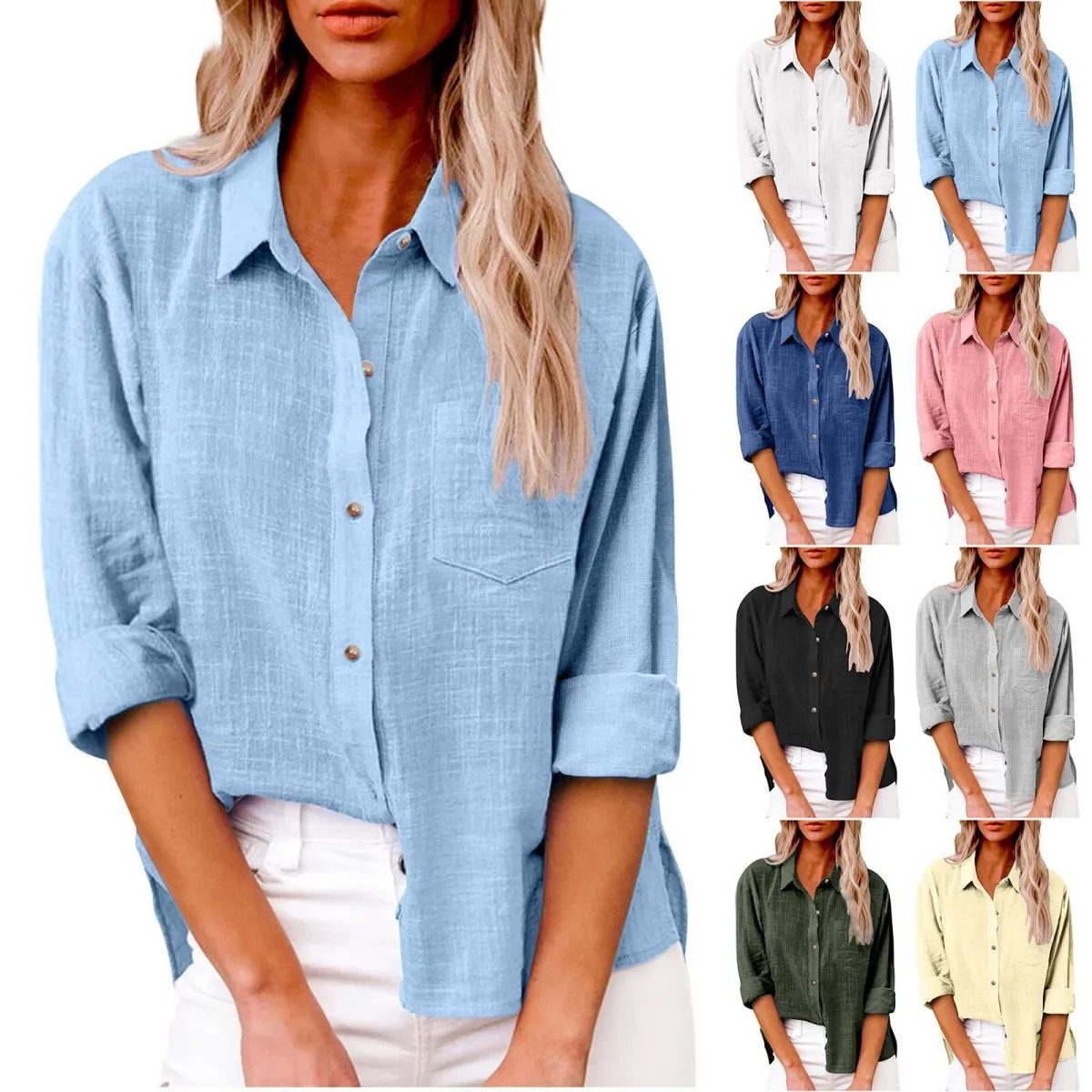 Women Casual Cotton Linen Cardigan Blouses