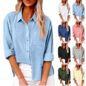 Women Casual Cotton Linen Cardigan Blouses