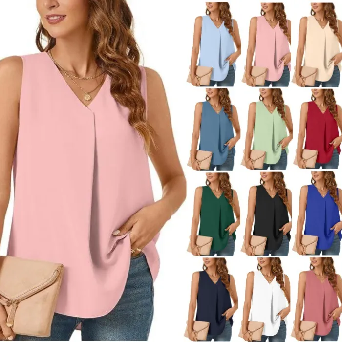 Women Fashion Loose Solid Color Chiffon Blouses