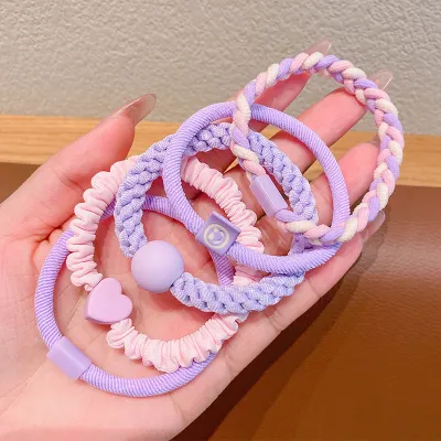 Fashion Children's Multicolor Heart Shaped Cloth Hair Ring 5 Piece Set