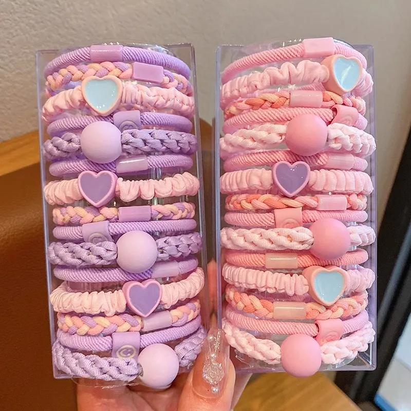 Fashion Children's Multicolor Heart Shaped Cloth Hair Ring 5 Piece Set