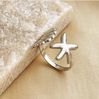 Women Stainless Steel Starfish Open Ring Simple Creative