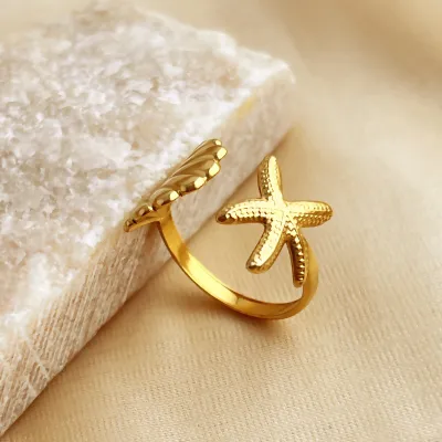 Women Stainless Steel Starfish Open Ring Simple Creative