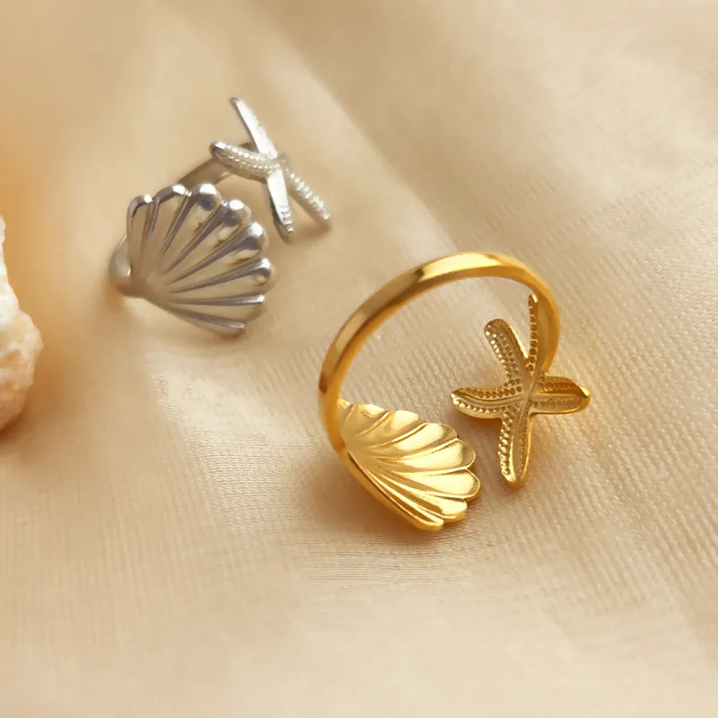 Women Stainless Steel Starfish Open Ring Simple Creative