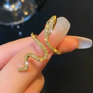 Women Fashion Rhinestone Snake Ring Alloy