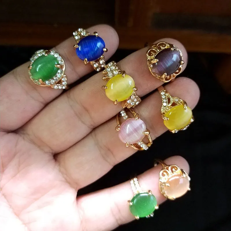 Women Fashion Simple Multicolor Cat Eye Geometric Ring