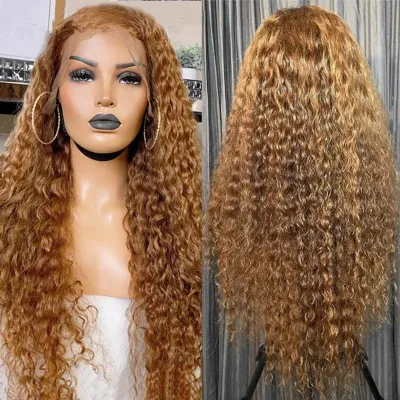 Women Fashion Front Lace 613 Light Gold Long Curly Hair Wig