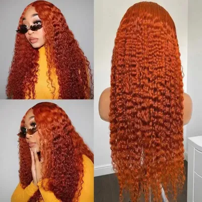Women Fashion Front Lace 613 Light Gold Long Curly Hair Wig