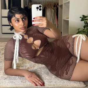 Solid Color Round Neck Short Sleeve Slim-Fit Hollow-Out Lace Rompers