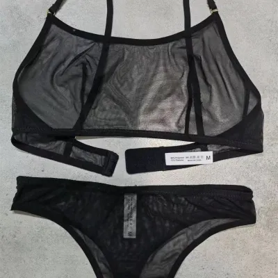 Women Sexy Mesh Perspective Lingerie Bra Set