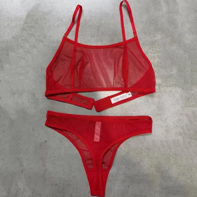 Women Sexy Mesh Perspective Lingerie Bra Set