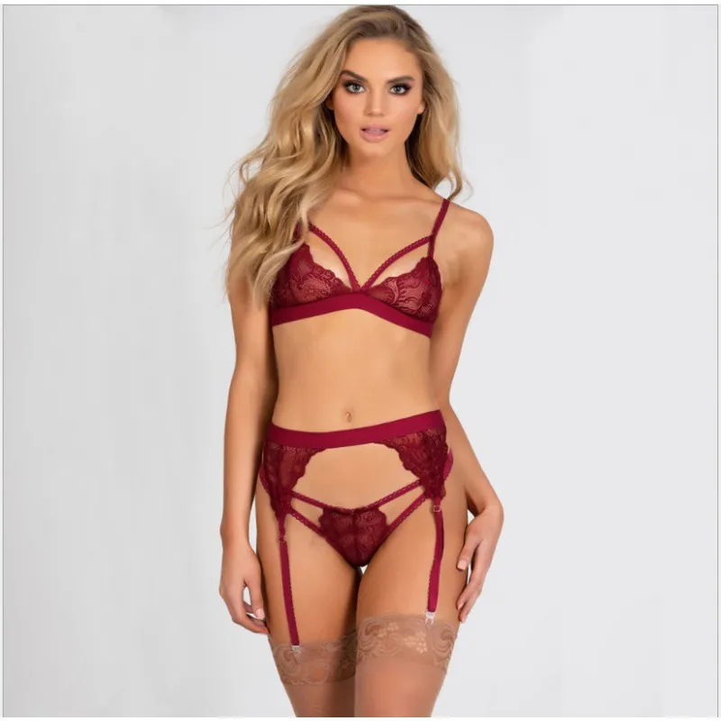 Women Sexy Lace Solid Color Bra Set