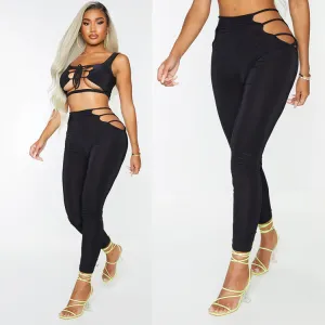 Women Fashion Solid Color Hollow-Out Leggings