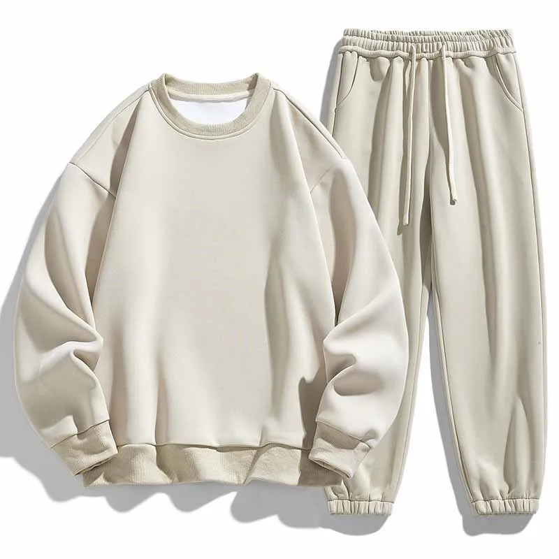 Men's Plus Size Corduroy Sweatsuit Long Sleeve Sweatshirt and Pants Set Spring Autumn Casual