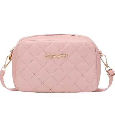 Simple Solid Color Diamond Stitch PU Small Square Crossbody Bag