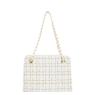 Fashionable Woven Contrast Large-Capacity Chain Shoulder Bag