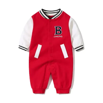 Kids Baby Boys Casual Sport Letters Embroidery Long Sleeve Romper Cotton