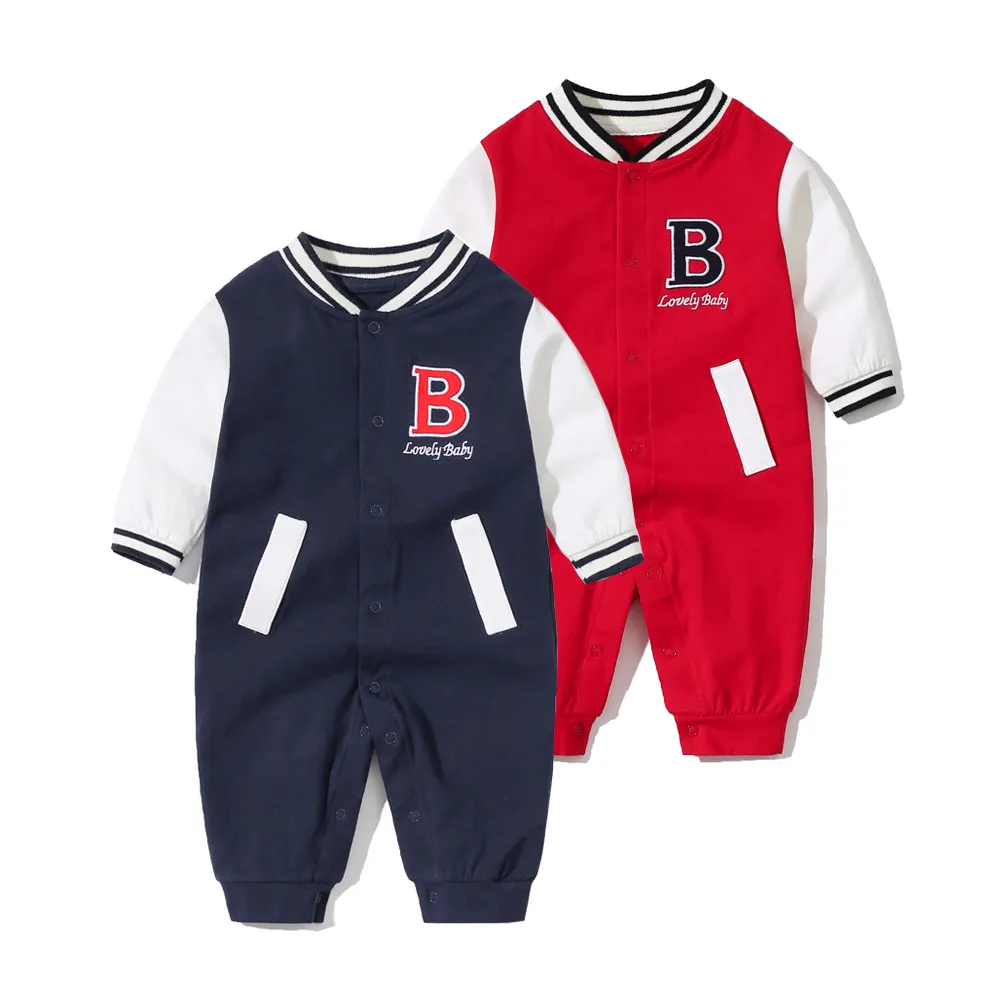 Kids Baby Boys Casual Sport Letters Embroidery Long Sleeve Romper Cotton