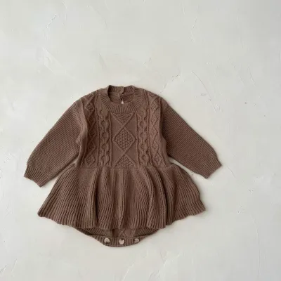 Kids Baby Girls Spring Autumn Casual Cute Solid Color Long Sleeve Knitwear Romper Pullover