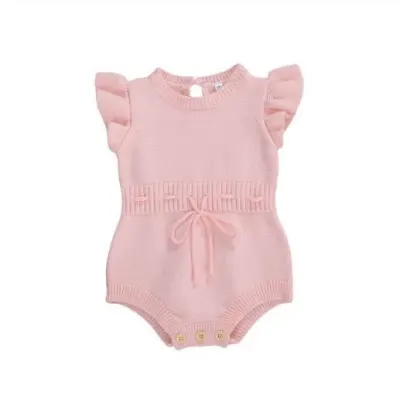 Kids Baby Girls Spring Autumn Cute Solid Color Fluttering Sleeve Knitwear Romper Sleeveless