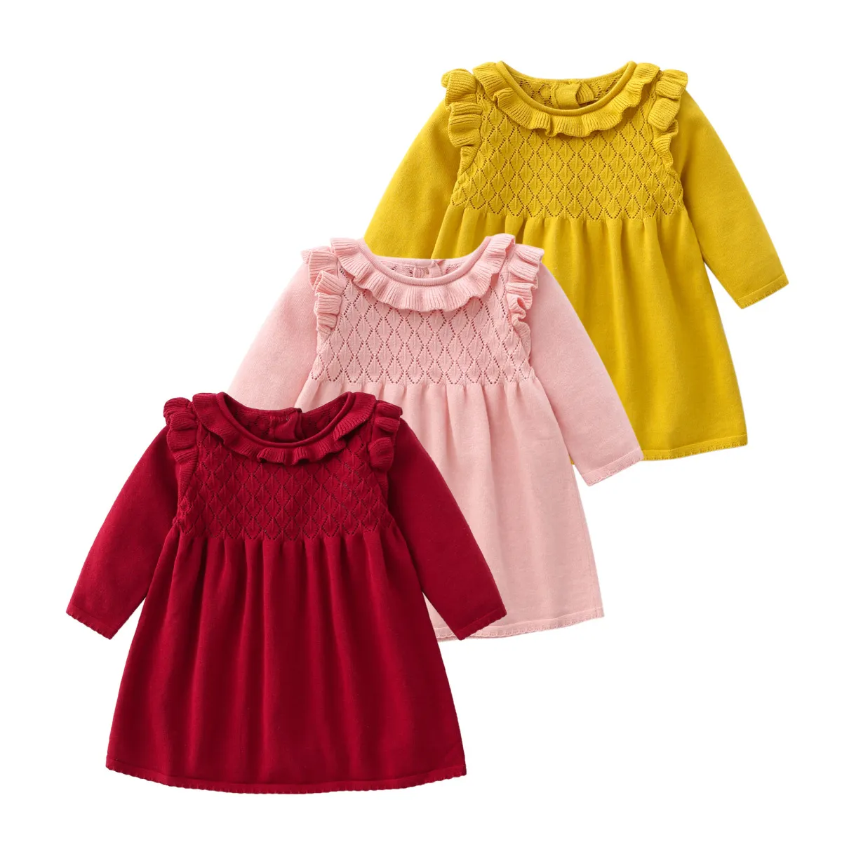 Kids Baby Girls Spring Autumn Casual Cute Long Sleeve Knitwear Princess A-Line Dress