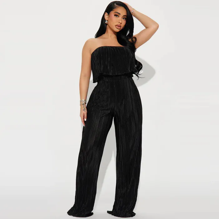 Summer Women Fashion Sexy Solid Color Tube Top Wide Leg Jumpsuits