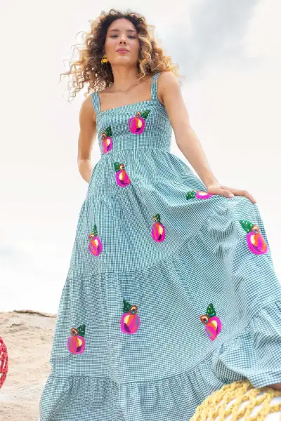 Summer Women Casual Floral Embroidery Sling Maxi Dress