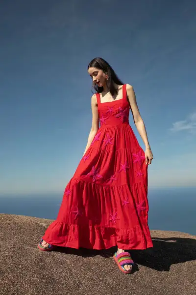 Summer Women Casual Floral Embroidery Sling Maxi Dress