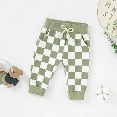 Kids Baby Boys Girls Fashion Casual Plaid Print Cotton Trousers