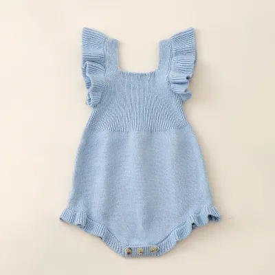 Kids Baby Girls Sleeveless Princess Triangle Climb Romper - Solid Color Rib-Knit High Elastic Core Spun Yarn Autumn Winter Casual