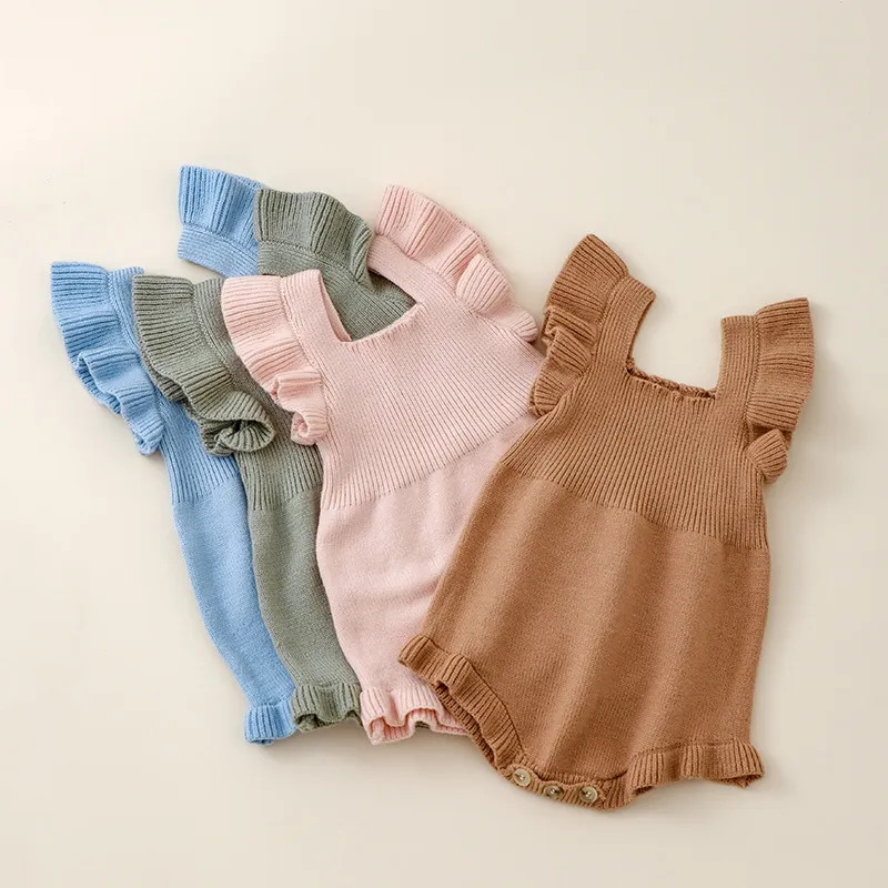 Kids Baby Girls Sleeveless Princess Triangle Climb Romper - Solid Color Rib-Knit High Elastic Core Spun Yarn Autumn Winter Casual