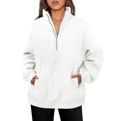 Women's Solid Color Thickened Pullover Sweatshirt With Half Zip Collar