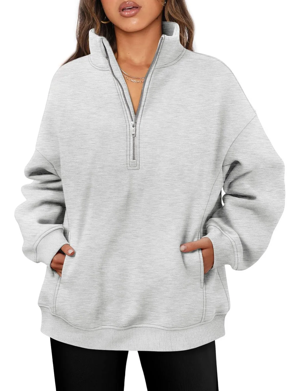Women's Solid Color Thickened Pullover Sweatshirt With Half Zip Collar