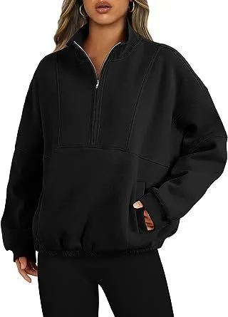 Women's Half Zip Pullover Sweatshirt - Commuter Wind Style, Loose Fit, Long Sleeve
