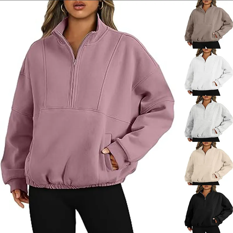 Women's Half Zip Pullover Sweatshirt - Commuter Wind Style, Loose Fit, Long Sleeve