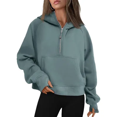 Athleisure Autumn And Winter Women Fashion Thickened Zipper Long Sleeve Pocket Hoodie