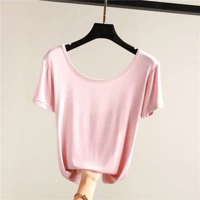 Summer Women Casual Backless Modal Short Sleeve T-Shirt