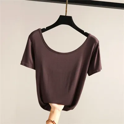 Summer Women Casual Backless Modal Short Sleeve T-Shirt