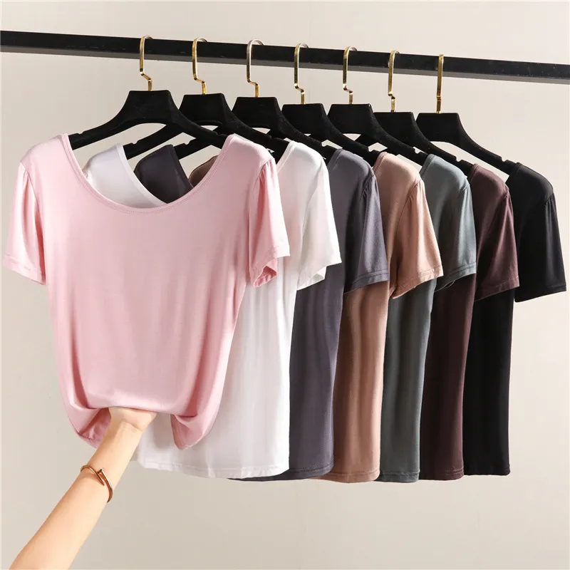 Summer Women Casual Backless Modal Short Sleeve T-Shirt